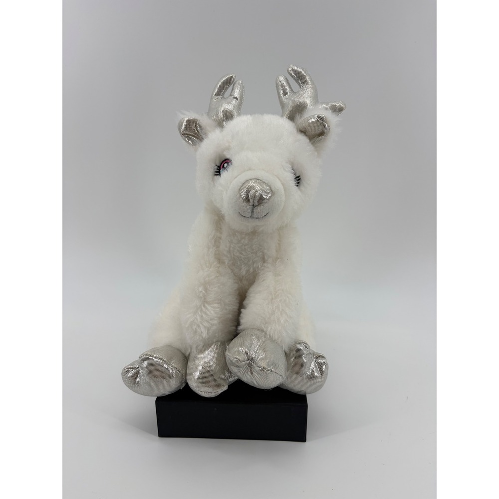The Bear Factory Reindeer Plush Small White Silver Metallic Antlers Holiday 2021